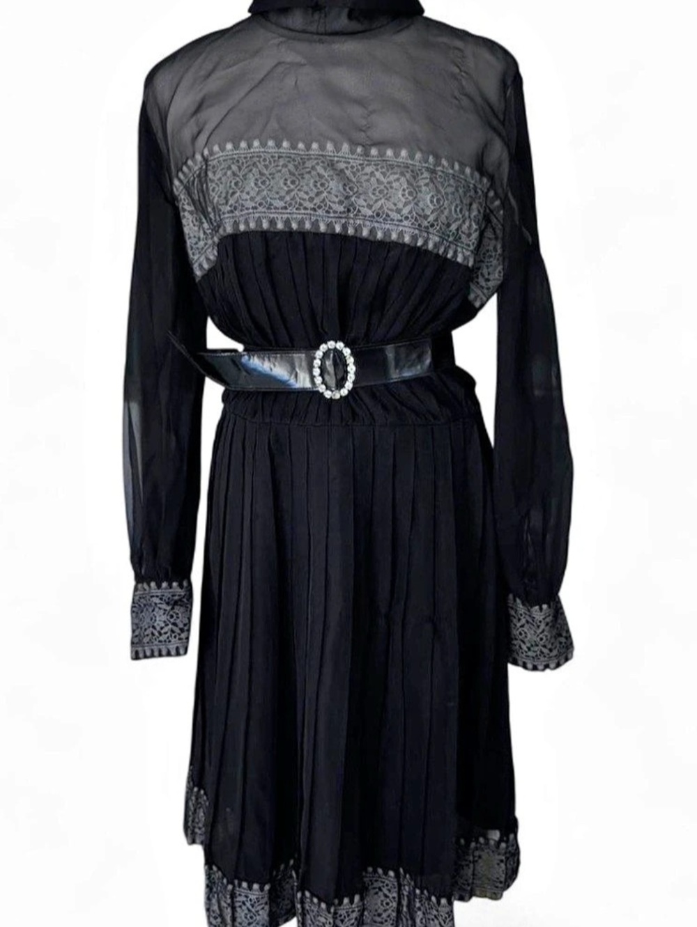 Miss Melinda of California Black Lace Panel Maxi Dress